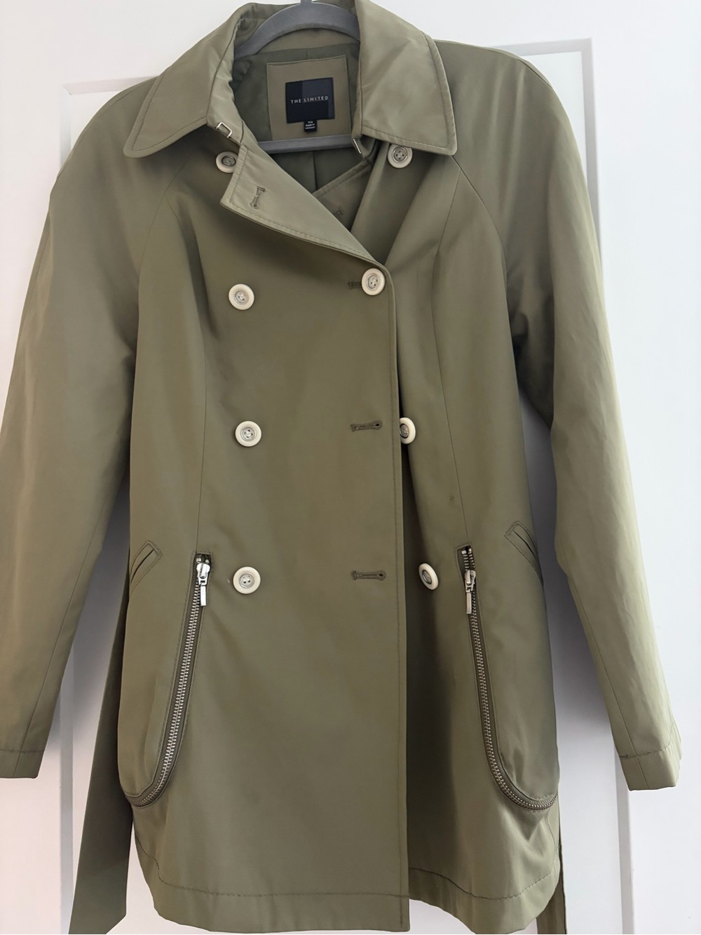 The Limited Olive Green Double-Breasted Trench Coat